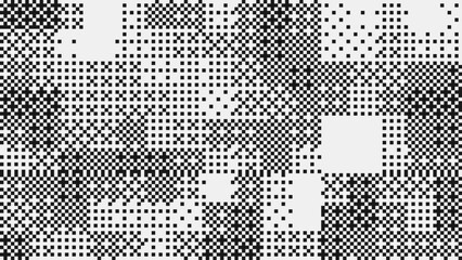 Fototapete - Halftone Pixel Dithering Square Tiles Pattern. Vintage 1-bit Game Background. Vector Illustration. Pixel Halftone Bitmap Raster Effect. Random Tiles Generative Art.