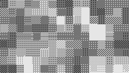 Wall Mural - Halftone Pixel Dithering Square Tiles Pattern. Vintage 1-bit Game Background. Vector Illustration. Pixel Halftone Bitmap Raster Effect. Random Tiles Generative Art.