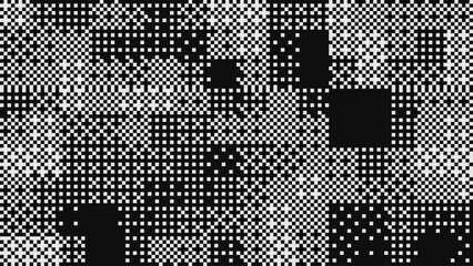 Fototapete - Halftone Pixel Dithering Square Tiles Pattern. Vintage 1-bit Game Background. Vector Illustration. Pixel Halftone Bitmap Raster Effect. Random Tiles Generative Art.