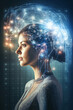 Conceptual image of futuristic woman with circuit brain