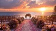 Elegant Sunset Beach Wedding Ceremony with Floral Arch and Aisle