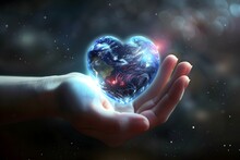 Heart Shaped Planet Earth 3d Illustration, Earth Day Love Concept April 22