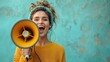 A confident woman using a megaphone to amplify her message and reach a wider audience.