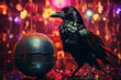 Generative Ai of a black crow and a disco ball. 