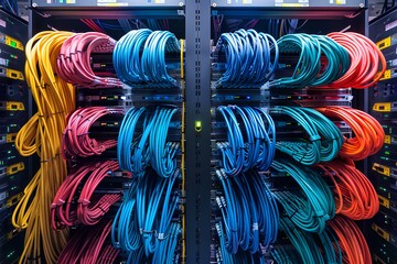 A rack filled with lots of different colored wires