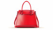 © petrrgoskov - Bright red Fashionable Handbag on White, Vibrant red handbag with a glossy finish and silver lock, ideal for a bold fashion statement.