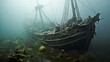 A spectral shipwreck fading in and out of view in the mist