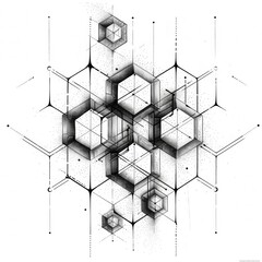 Hexagonal cell structure or molecular diagram with fine line detailing tattoo design