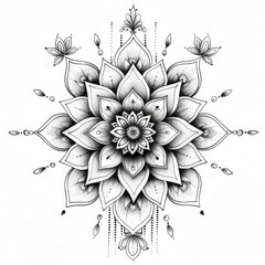 Sticker - Botanical mandala or symmetrical pattern using floral motifs tattoo design