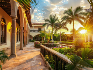 Wall Mural - a large house with a long walkway leading to it