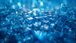 Background with blue glass cubes. Abstract background with bokeh effect. Small cubes of blue glass with light reflections. AI generative