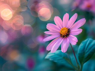 Sticker - A close up of a pink flower with a yellow center