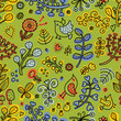 Cute children's seamless pattern with birds, flowers. Endless pattern can be used for ceramic tile, wallpaper, linoleum, textile, web page background