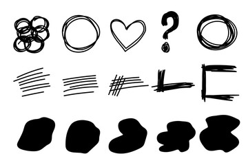 Aufkleber - Doodle Simple Shape Icon. Line Circle Frame Silhouette Monochrome Black Elements. Simple  Drawn Symbol Isolated on Backdrop. Irregular Childish hand Drawn Signs	
