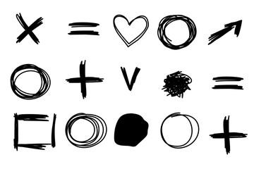 Aufkleber - Doodle Simple Shape Icon. Line Circle Frame Silhouette Monochrome Black Elements. Simple  Drawn Symbol Isolated on Backdrop. Irregular Childish hand Drawn Signs	
