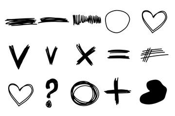 Aufkleber - Doodle Simple Shape Icon. Line Circle Frame Silhouette Monochrome Black Elements. Simple  Drawn Symbol Isolated on Backdrop. Irregular Childish hand Drawn Signs	
