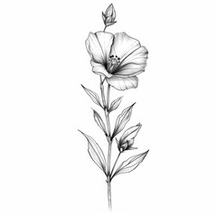 Wall Mural - Detailed line art illustration of a single, delicate flower or plant tattoo design