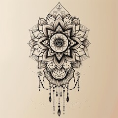 Poster - Symmetrical mandala or medallion design featuring symbolic elements tattoo design