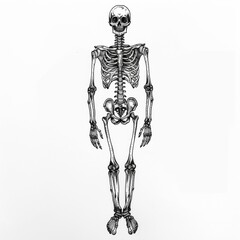 Canvas Print - Detailed line art illustration of the human skeletal system tattoo design