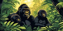 A Family Of Gorillas Showcasing The Complex Social Structures Of Primates In Their Natural Habitat