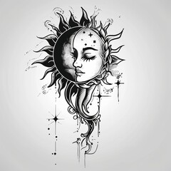 Canvas Print - Minimalist sun, moon or planetary body silhouette design tattoo design