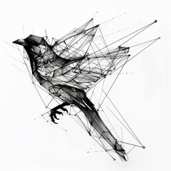 Poster - Silhouetted bird or animal form composed of interconnected hexagon shapes tattoo design