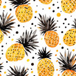 Watercolor seamless pattern with pineapples anl polka dots isolated on white background.