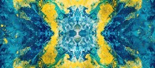 Organisminspired Art Featuring A Kaleidoscope Effect With A Blue And Yellow Tie Dye Pattern Resembling A Terrestrial Plant On Grass, Creating Symmetry In Circles Of Electric Blue