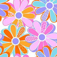 Wall Mural - Abstract seamless pattern with colourful  flowers. Bright texture background. Wallpaper  Pop art  retro style.