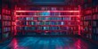 © Thares2020 - Neon Illuminated Futuristic Bookshelf A Convergence of Literature and Modern Art