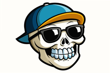 Sticker - closeup-of-a-skull-that-smiles--has-sunglasses-vector illustration