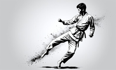 taekwondo fighter art vector, ink art