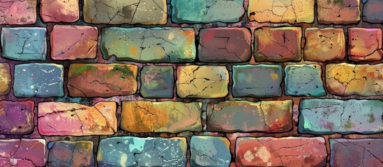 Poster - A closeup shot of a symmetrical pattern of electric blue bricks on a building material. The colorful brick wall showcases art and symmetry in its rectangular and square flooring design