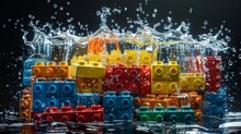 Colorful Lego Bricks Splashed With Water