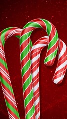 Wall Mural - vertical candy cane dance with snow on red 4k loop features candy canes dancing in front of a bright