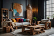 Moderne Wohnzimmergestaltung mit Upcycling-Palettenmöbeln und farbenprächtigen Akzenten für ein stilvolles Ambiente