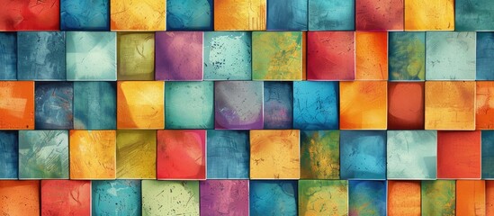 Poster - A close up of a vibrant rectangular pattern on a wall displaying a mix of azure, aqua, and other tints and shades. The textile material property showcases creative arts and symmetry