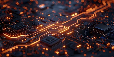 Poster - Circuit board close ups revealing the intricate beauty of technology s neural networks with copy space for creative and innovative ideas