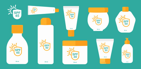 Poster - Different sunscreen cosmetic set