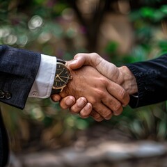 Poster - A close-up of a customer's hand shaking the hand of a satisfied salesman.