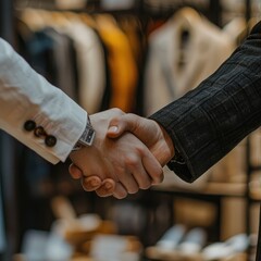 Poster - A close-up of a customer's hand shaking the hand of a satisfied salesman.