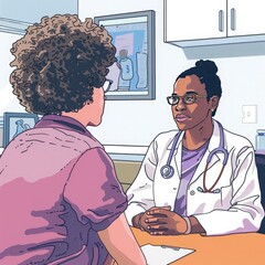 Poster - A doctor conducting a consultation with a patient seeking gender-affirming care.