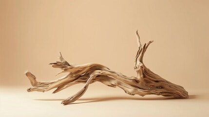 Canvas Print - A dynamic driftwood piece displayed against a beige background