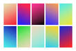 Set of blurred vibrant gradient background. Noise grain texture, colorful gradation. Soft, smooth 90s gradient