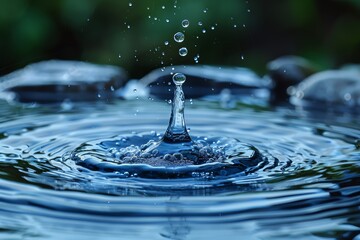 Poster - an ultra-sharp image of a water droplet creating ripples on a still water surface, displaying the be