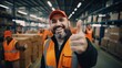 worker team celebrating success in warehouse factory, Cheerful workers having fun at work,