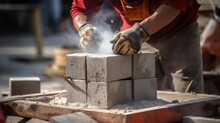 Construction Worker Casting Cement Concrete At Construction Site