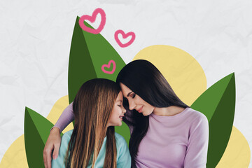 Sticker - Composite collage picture image of cute mom daughter gentle hugging mother day love celebration concept unusual fantasy billboard comics