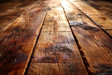 Poster - Close-up shot displaying the rich textures and patterns of old wooden planks with a focus on wood grain