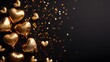 Golden heart balloons and confetti on a dark background for celebration